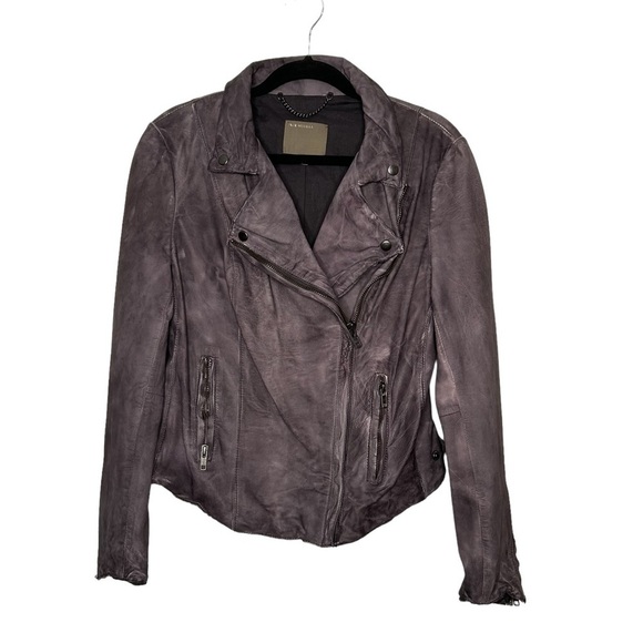 Muubaa Charcoal Grey Lamb Leather Pola Moto Jacket Sz 6- see measurements